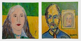 Selbstbildnisse Inge Jauß und Friedrich Dandl, Acryl auf 2 Leinwänden 30x30cm