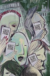 Smartphone people Acryl auf Leinwand (Mischtechnik) 170x70cm Code: „I'm here now, where are you?“ „I am going home, are you coming too?“ „I will be at home in 2 minutes, are you...